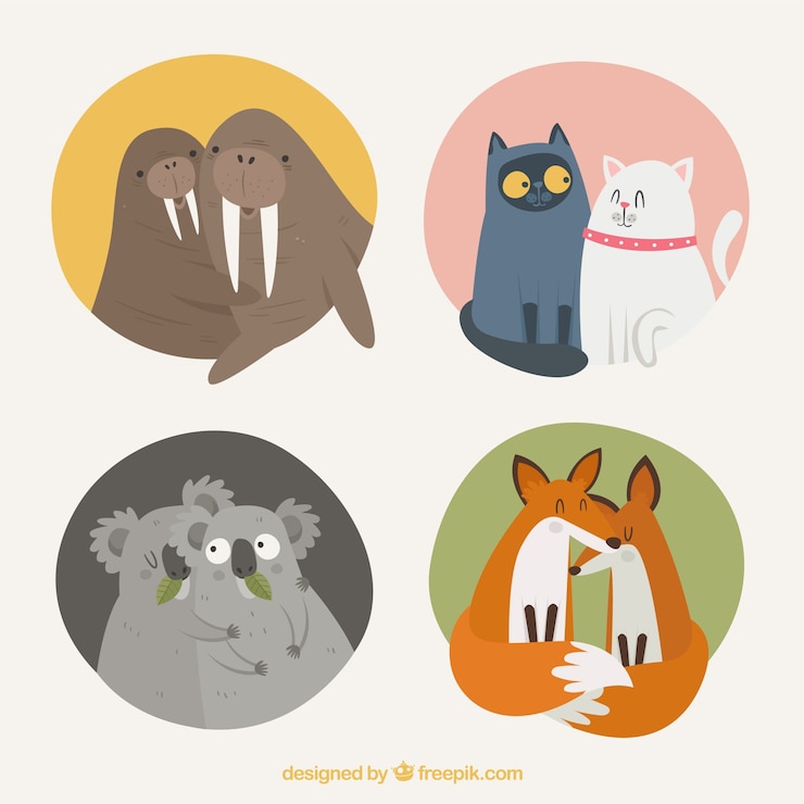Vector gratuito colección de parejas de animales de san valentín