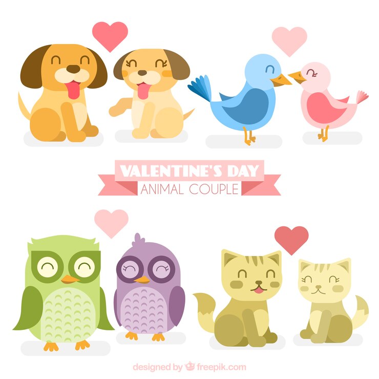 Vector gratuito colección de parejas de animales de san valentín