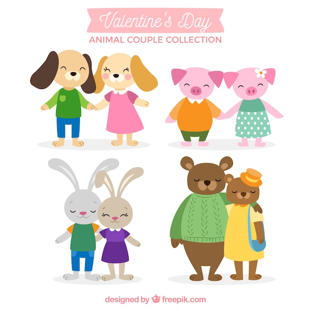 Vector gratuito colección de parejas de animales de san valentín