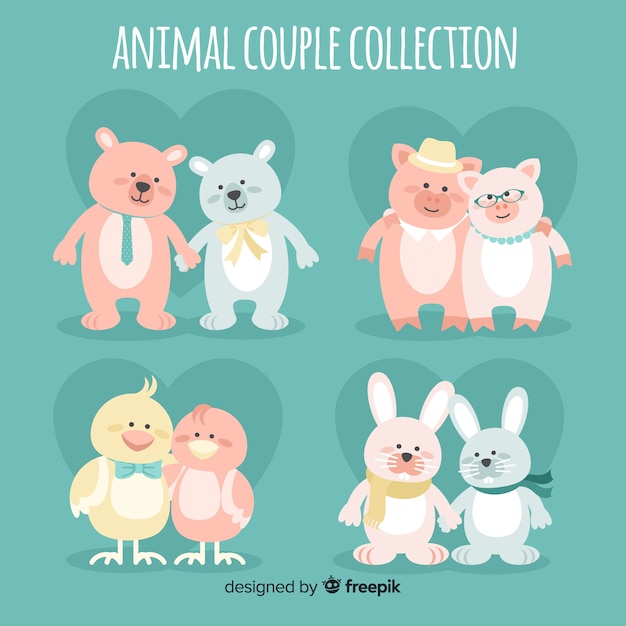 Vector gratuito colección parejas de animales san valentín