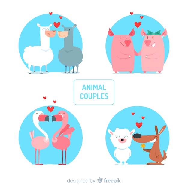 Vector gratuito colección parejas de animales san valentín