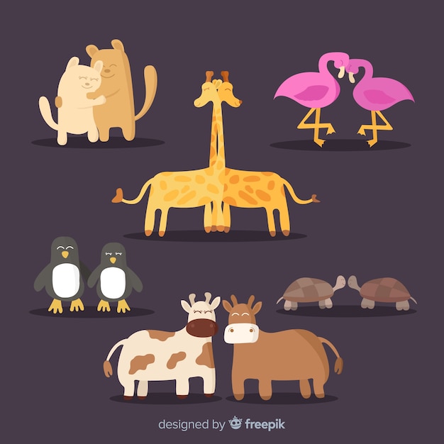 Vector gratuito colección parejas de animales san valentín