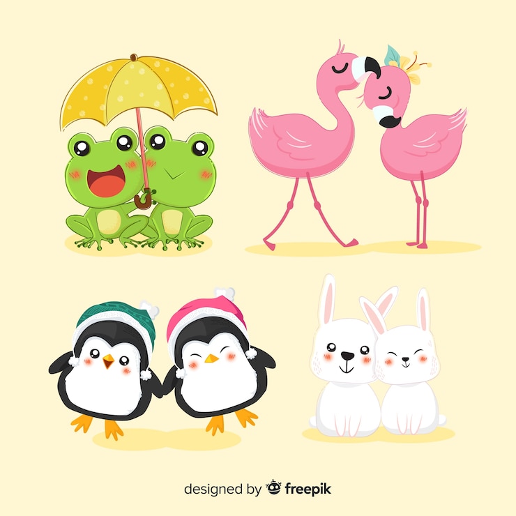 Vector gratuito colección parejas de animales san valentín