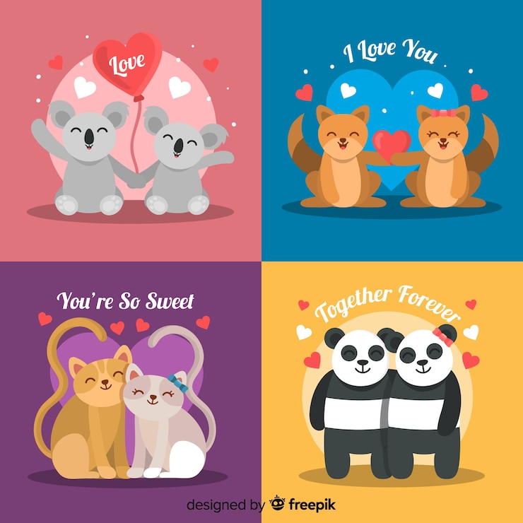 Vector gratuito colección parejas de animales san valentín