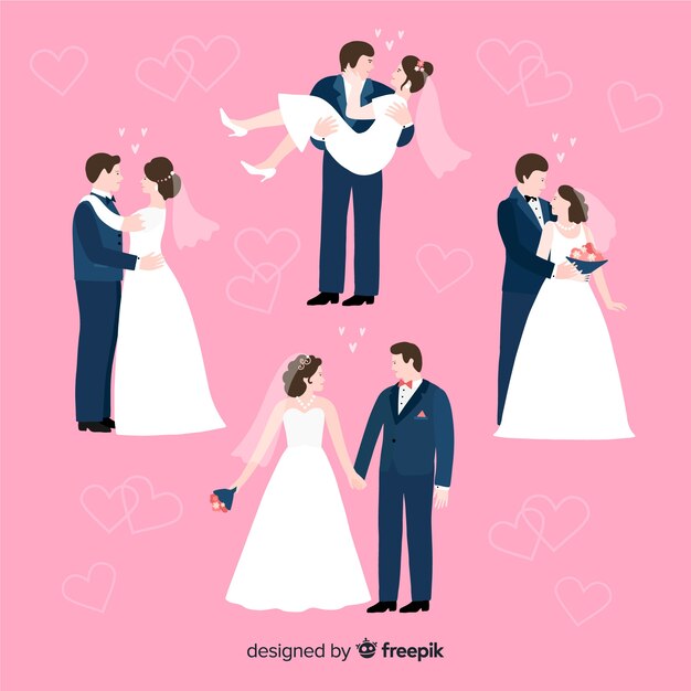 Colección de parejas de boda dibujados a mano