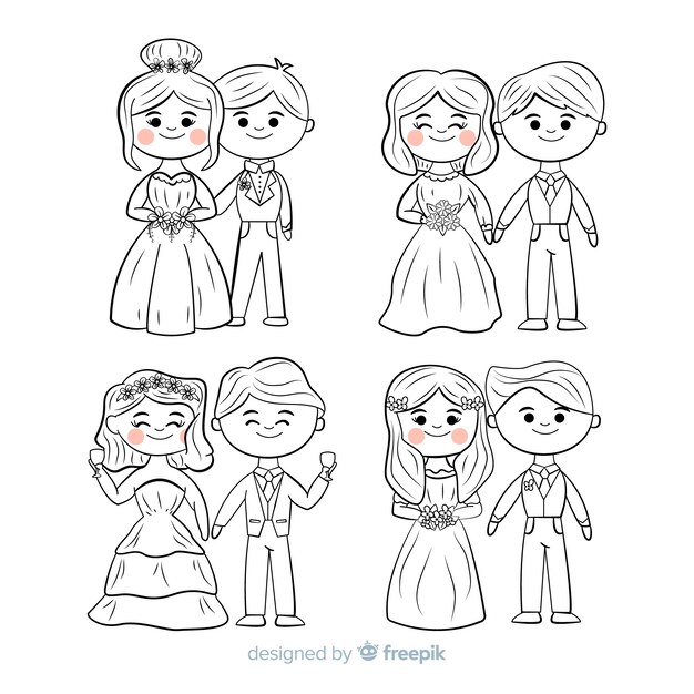 Colección de parejas de boda dibujados a mano