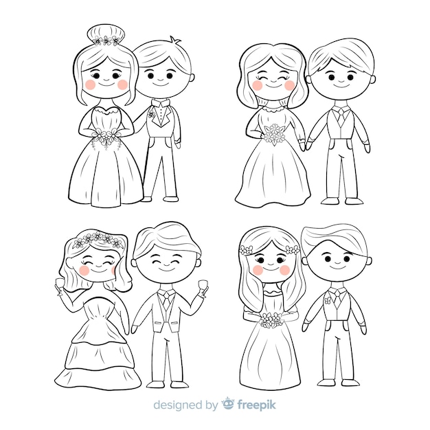Colección de parejas de boda dibujados a mano