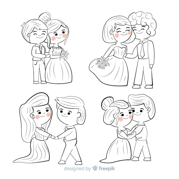 Colección de parejas de boda dibujados a mano