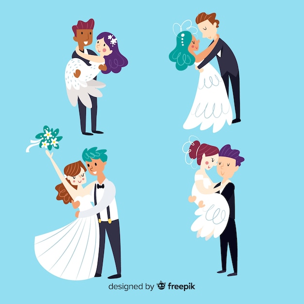 Vector gratuito colección de parejas de boda dibujados a mano