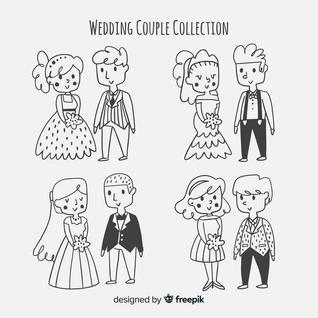 Colección de parejas de boda dibujados a mano