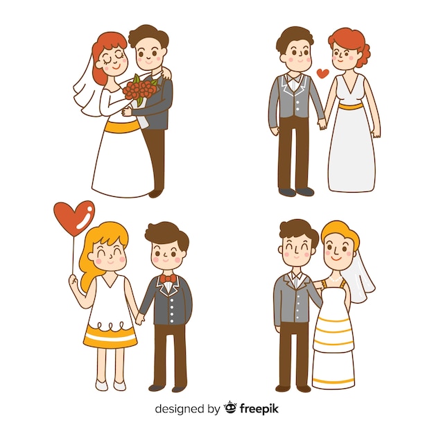 Colección de parejas de boda dibujados a mano
