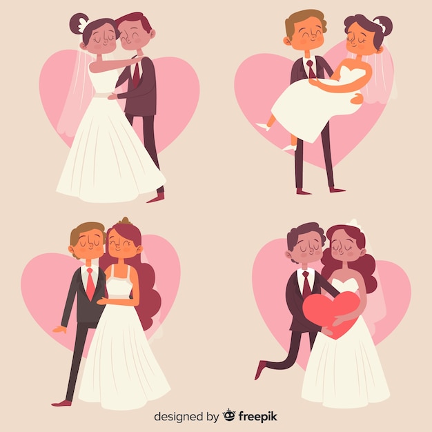 Colección de parejas de boda dibujados a mano