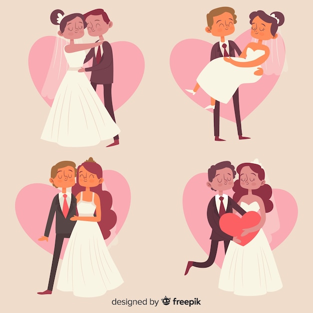 Vector gratuito colección de parejas de boda dibujados a mano