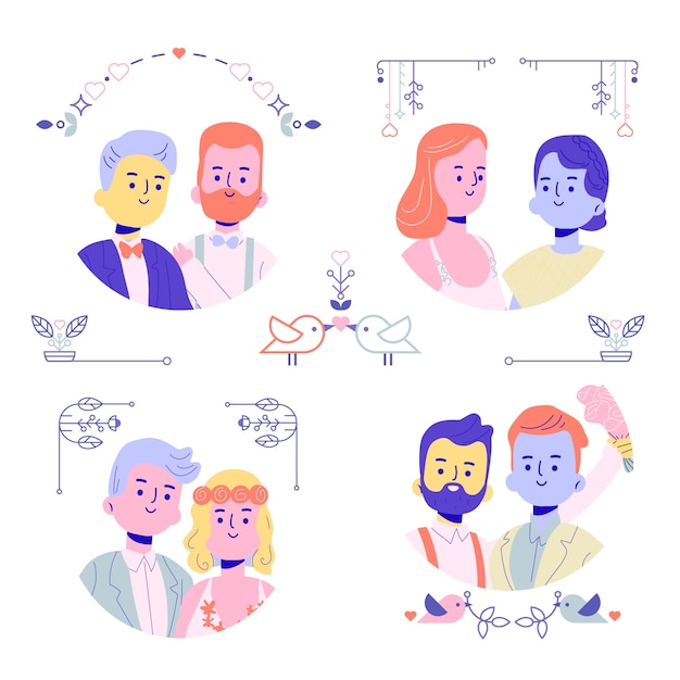 Vector gratuito colección de parejas de bodas planas