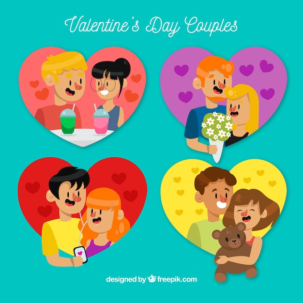 Colección de parejas en corazones para san valentin