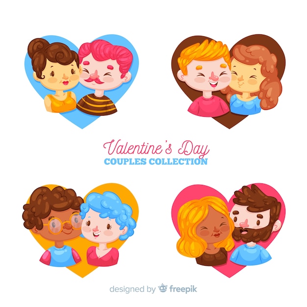 Vector gratuito colección parejas dentro de corazones san valentín