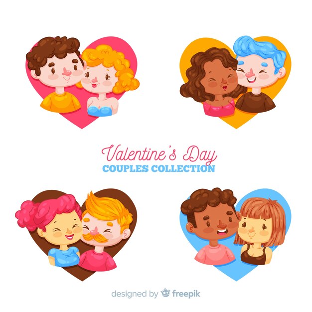 Colección parejas dentro de corazones san valentín