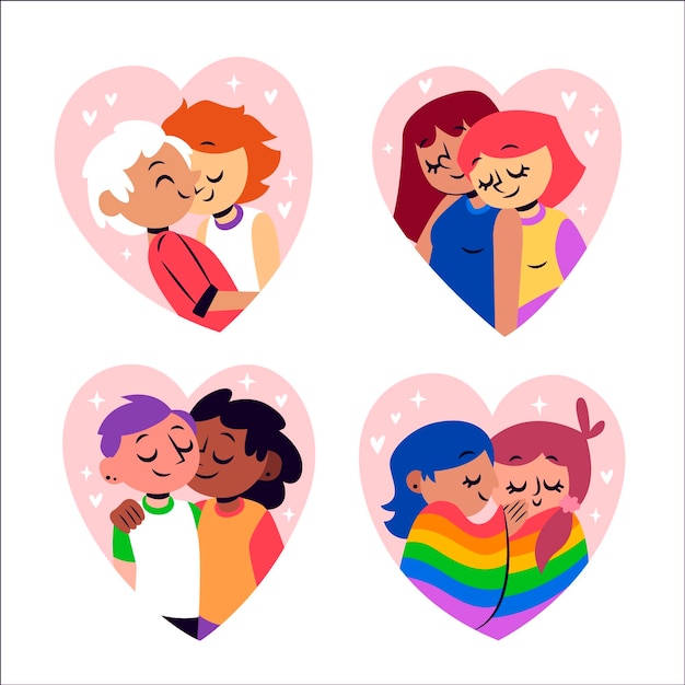 Vector gratuito colección de parejas del día del orgullo dibujadas a mano