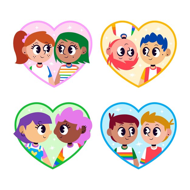 Colección de parejas del día del orgullo dibujadas a mano