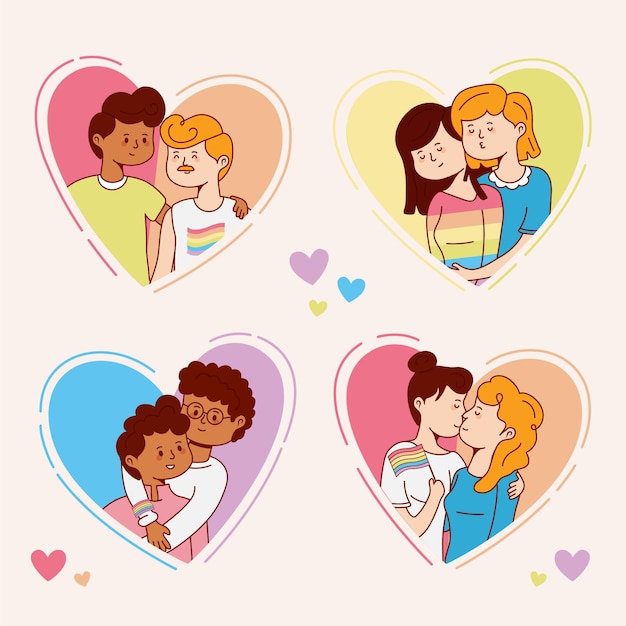 Colección de parejas del día del orgullo dibujadas a mano