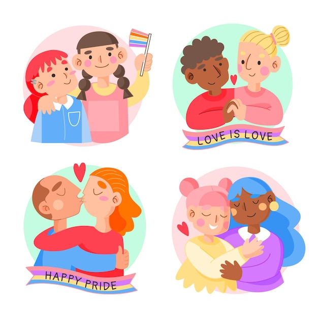 Vector gratuito colección de parejas del día del orgullo dibujadas a mano