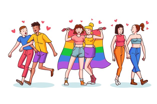 Colección de parejas del día del orgullo dibujadas a mano