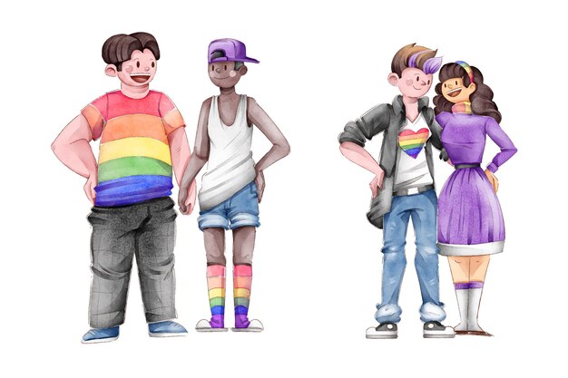 Colección de parejas del día del orgullo dibujadas a mano