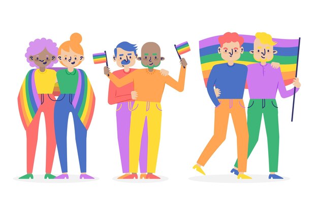 Colección de parejas del día del orgullo plano orgánico