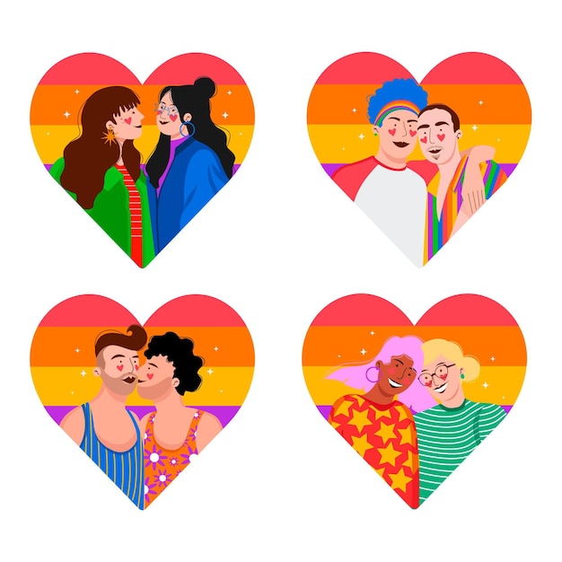 Vector gratuito colección de parejas del día del orgullo plano orgánico