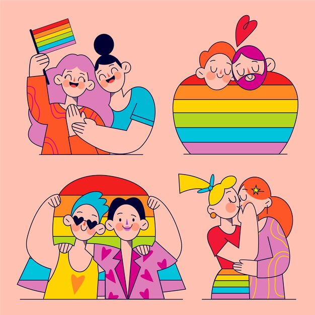 Colección de parejas del día del orgullo plano orgánico