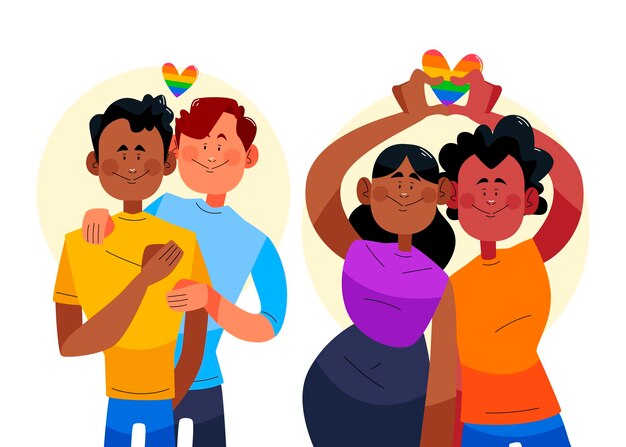 Colección de parejas del día del orgullo plano orgánico