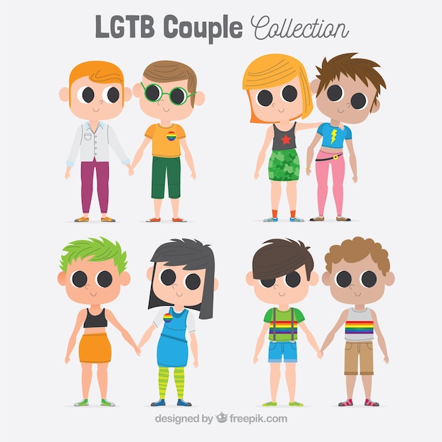 Vector gratuito colección de parejas flat de lgtb pride