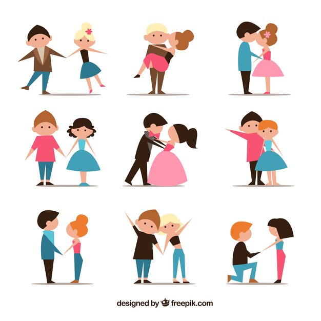 Colección de parejas jóvenes en diseño plano
