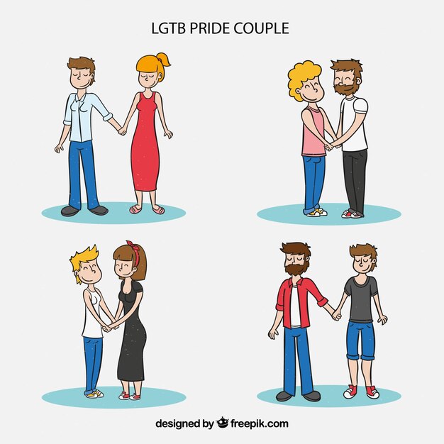 Colección de parejas del orgullo lgbt en estilo hecho a mano