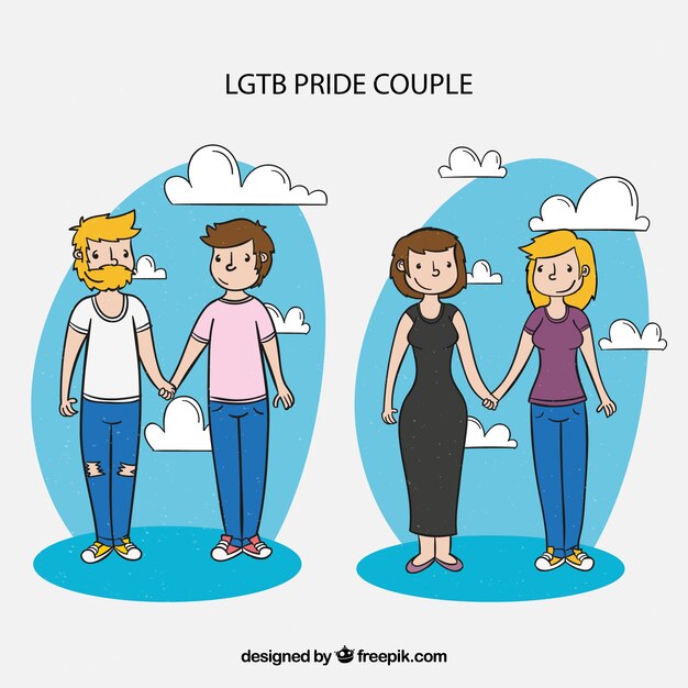 Colección de parejas del orgullo lgbt en estilo hecho a mano