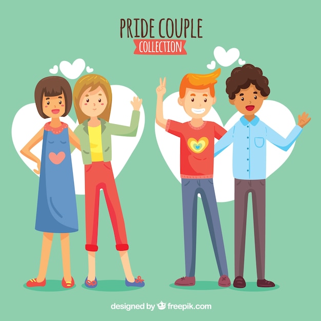 Vector gratuito colección de parejas del orgullo lgbt en estilo hecho a mano