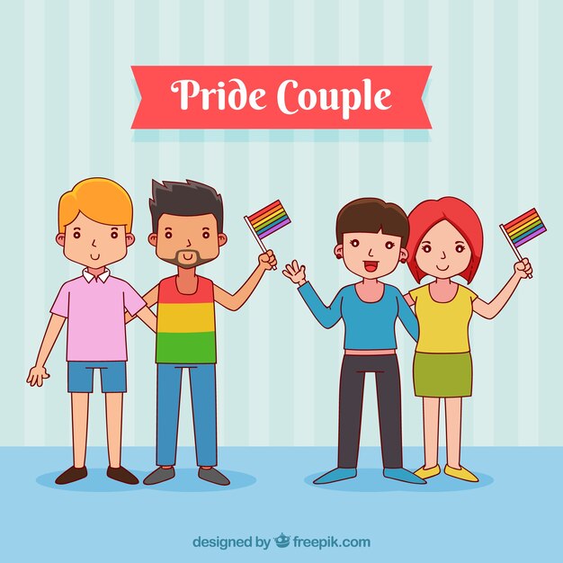 Colección de parejas del orgullo lgbt en estilo hecho a mano