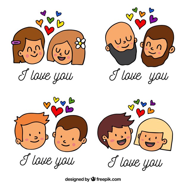 Colección de parejas del orgullo lgbt en estilo hecho a mano