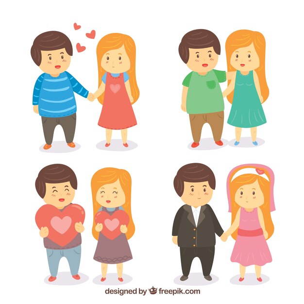Colección de parejas de san valentín dibujadas a mano