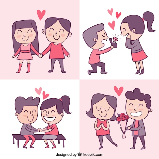 Colección de parejas de san valentín dibujadas a mano