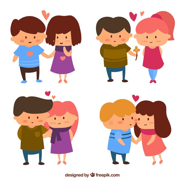 Colección de parejas de san valentín dibujadas a mano