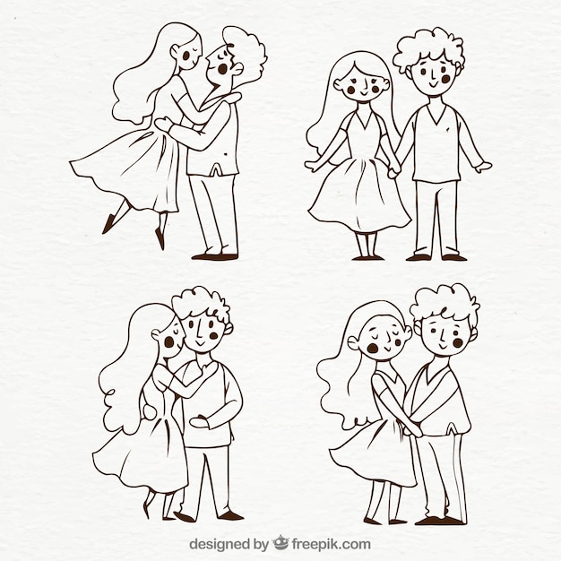 Colección de parejas de san valentín dibujadas a mano