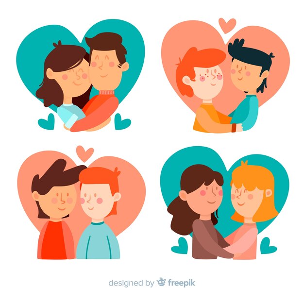 Colección parejas san valentín dibujadas a mano