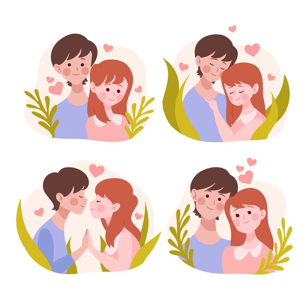 Colección de parejas de san valentín dibujadas a mano