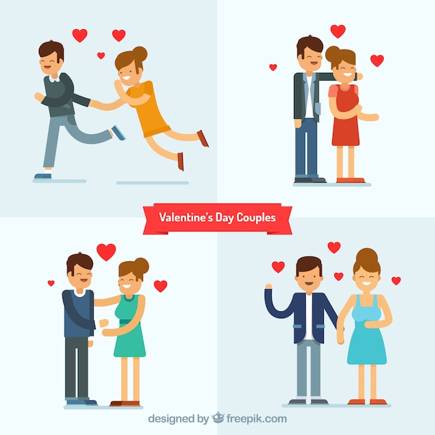 Vector gratuito colección de parejas de san valentin en diseño flat