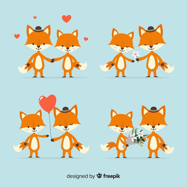 Colección parejas de zorros san valentín