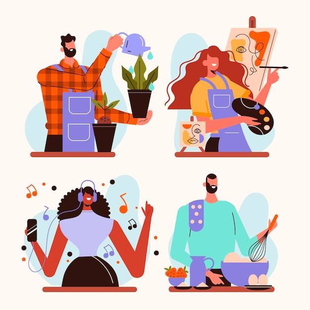 Colección de pasatiempos de personas planas