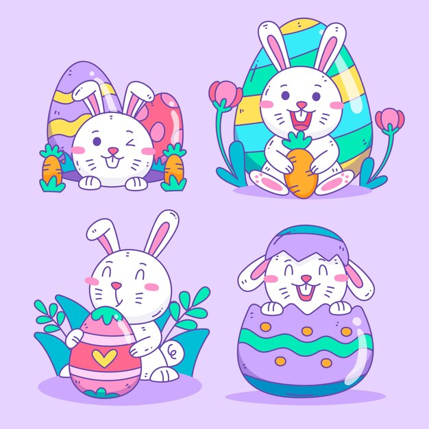 Colección de pascua plana dibujada a mano