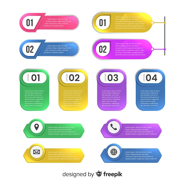 Colección pasos coloridos infografía planos