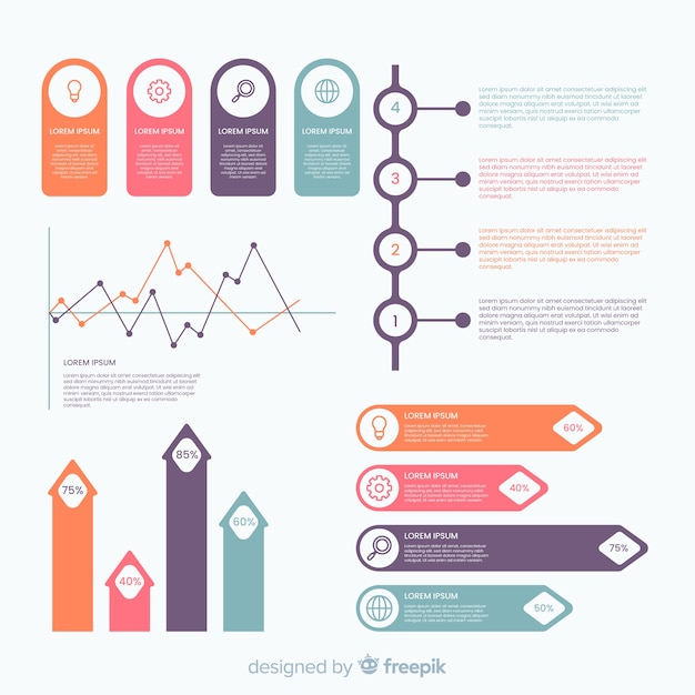 Vector gratuito colección pasos infografía planos con estadísticas